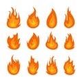 Fire flames vector set isolated on black background Royalty Free Stock Photo