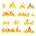Fire flames vector set isolated on white Royalty Free Stock Photo