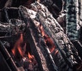 Fire, flames from wood ember for grill or bbq picnic, fume and firewood outdoor Royalty Free Stock Photo