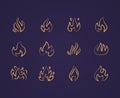 Fire flat line icons. Flame shapes silhouette, bonfire vector illustration, flammable warning sign Royalty Free Stock Photo