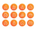 Fire flat line icons. Flame shapes silhouette, bonfire vector illustration, flammable warning sign Royalty Free Stock Photo