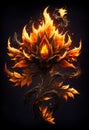 Fire flower on a black background. AI Generated Royalty Free Stock Photo