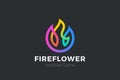 Fire Flower Logo Colorful Flame design vector template Linear Outline style Royalty Free Stock Photo