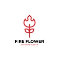 Fire flower simple monoline logo design vector illustration