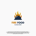 Fire food logo design icon template, movable food cover with fire concept Royalty Free Stock Photo
