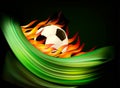 Fire football background with a soccer ball.