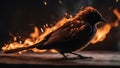 fire in the forest A burning bird with a majestic silhouette, creating a stunning display of flames and sparks