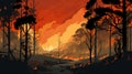 Comic Illustration Of A Nightmarish Forest Fire