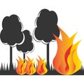 A fire in the forest. Vector black image. Royalty Free Stock Photo