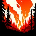 Fire in the forest. Wildfire in the forest. Vector illustration. Generative AI