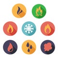 Fire, freeze, steam, water icons. Flat style Royalty Free Stock Photo