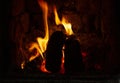 Fire in the furnace or fireplace, great classic background Royalty Free Stock Photo