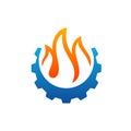 Fire with Gear logo Vector. Flame Logo Design Template. Icon Symbol Royalty Free Stock Photo