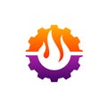 Fire with Gear logo Vector. Flame Logo Design Template. Icon Symbol Royalty Free Stock Photo