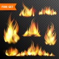 Fire glowing flames icons set