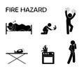Fire hazard situations illustration, domestic fire due to violation of the rules