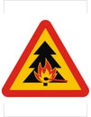 Fire hazard, triangle traffic sign, vector icon