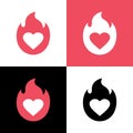 Fire and heart logo template, burning love icon design - Vector Royalty Free Stock Photo