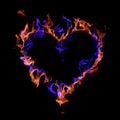 Heart symbol made of fire isolated on black Royalty Free Stock Photo