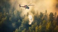 Fire helicopter extinguishes forest. Generative AI. Royalty Free Stock Photo