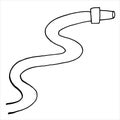 Fire hose for extinguishing fires, doodle style vector element, black outline,