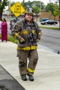 Fireman in his work clothes at a house fire in Toledo, Ohio