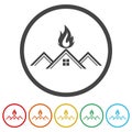 Fire in the house ring icon, color set