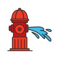 Fire hydrant gushing water color icon