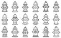 Fire hydrant icon. Set of fire hydrant icons isolated on white background Royalty Free Stock Photo