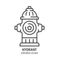 Fire hydrant line icon. Fireplug symbol. Equipment for firefighting vector sign. Editable stroke