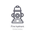 fire hydrant outline icon. isolated line vector illustration from united states collection. editable thin stroke fire hydrant icon