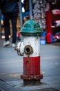 Fire hydrant painted in Italian flag colours in Little Italy, New York City, USA Royalty Free Stock Photo