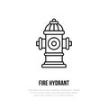 Fire hydrant sign. Firefighting, safety equipment flat line icon