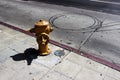 Fire Hydrant to extinguish a fire on the sidewalk near the roadway paved road. Royalty Free Stock Photo