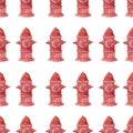 Fire hydrant watercolor illustration on white background. Fire safety equipment emergency tools firefighter seamless pattern safe