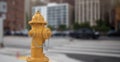 Fire hydrant yellow color in the city center, Fire fighting equipment closeup