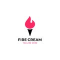Fire ice cream vector logo design. flame with cone illustration