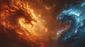 Fire and ice dragon fighting in the sky Royalty Free Stock Photo