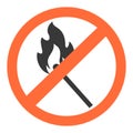 Fire icon. Burning match. Crossed circle. Restricted flame ignition. Stop emblem. Hazard flammable symbol. Forbidden Royalty Free Stock Photo