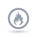 Fire icon in circle. Hot flame symbol.