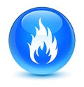 Fire icon glassy cyan blue round button