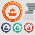 Fire Icon on the red, blue, green, orange buttons for your website and design with space text. Royalty Free Stock Photo