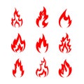 Fire icon red color. Symbol or emblem. vector