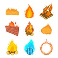 Fire icon set, cartoon style Royalty Free Stock Photo