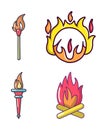 Fire icon set, cartoon style Royalty Free Stock Photo