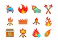 Fire icon set, cartoon style Royalty Free Stock Photo