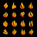 Fire icon set color on black background Royalty Free Stock Photo