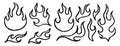 fire icon symbol grunge bush stroke doodle hand drawn set. Flame or fire drawing vector Royalty Free Stock Photo