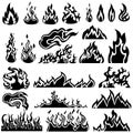 Fire icon vector set. Flame illustration sign collection. Burn symbol. Hot logo. Royalty Free Stock Photo