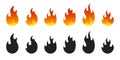 Fire icon vector set isolated from background. Different dark and color gradient fire icons in modern flat style Royalty Free Stock Photo